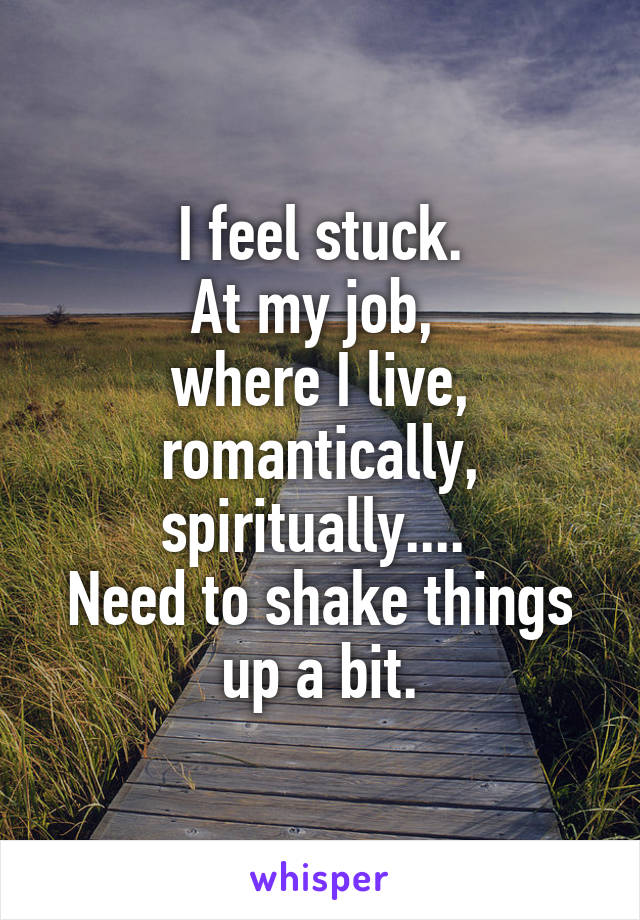 I feel stuck.
At my job, 
where I live, romantically, spiritually.... 
Need to shake things up a bit.