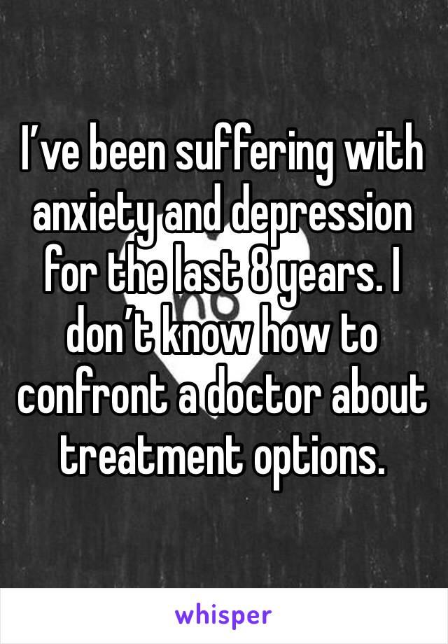 I’ve been suffering with anxiety and depression for the last 8 years. I don’t know how to confront a doctor about treatment options.