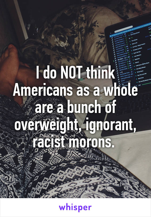 I do NOT think Americans as a whole are a bunch of overweight, ignorant, racist morons. 