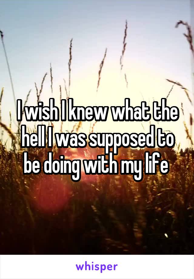I wish I knew what the hell I was supposed to be doing with my life 