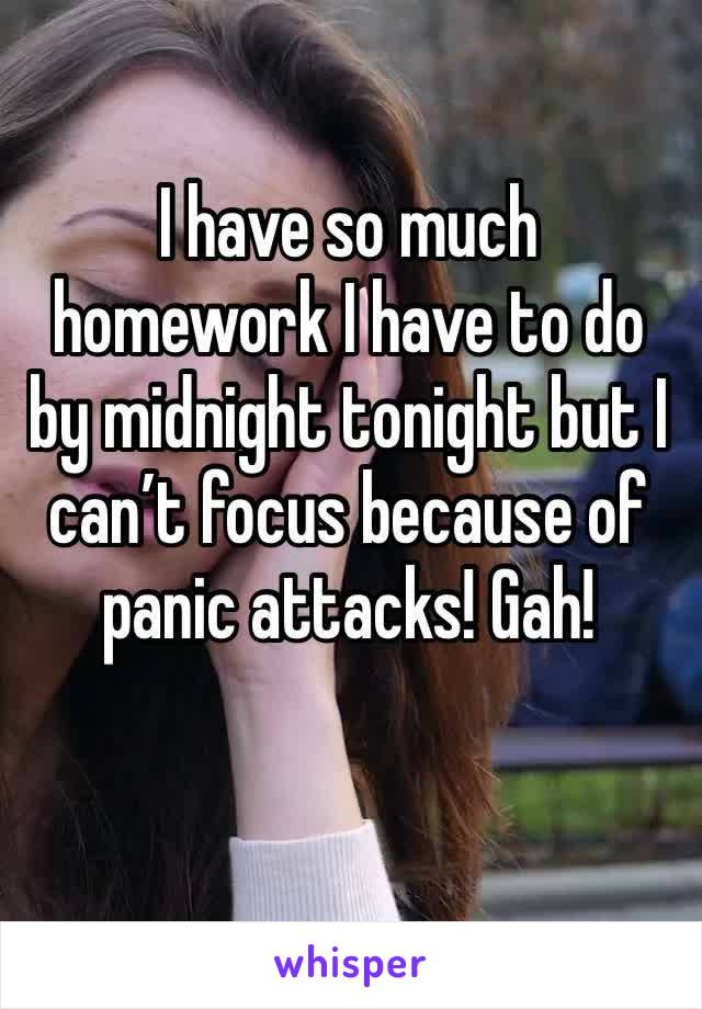 I have so much homework I have to do by midnight tonight but I can’t focus because of panic attacks! Gah!