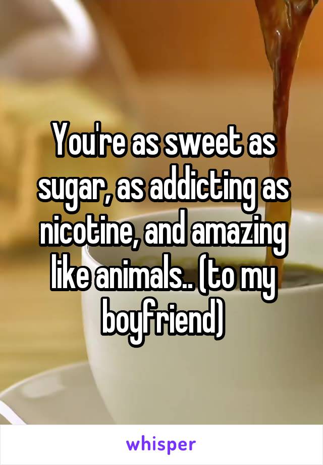 You're as sweet as sugar, as addicting as nicotine, and amazing like animals.. (to my boyfriend)