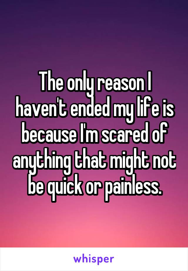 The only reason I haven't ended my life is because I'm scared of anything that might not be quick or painless.