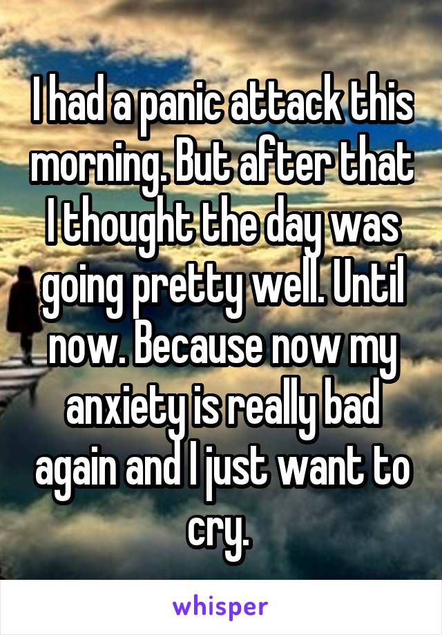 I had a panic attack this morning. But after that I thought the day was going pretty well. Until now. Because now my anxiety is really bad again and I just want to cry. 