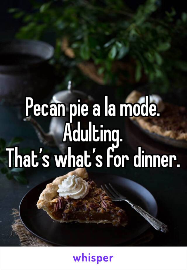 Pecan pie a la mode. 
Adulting. 
That’s what’s for dinner. 