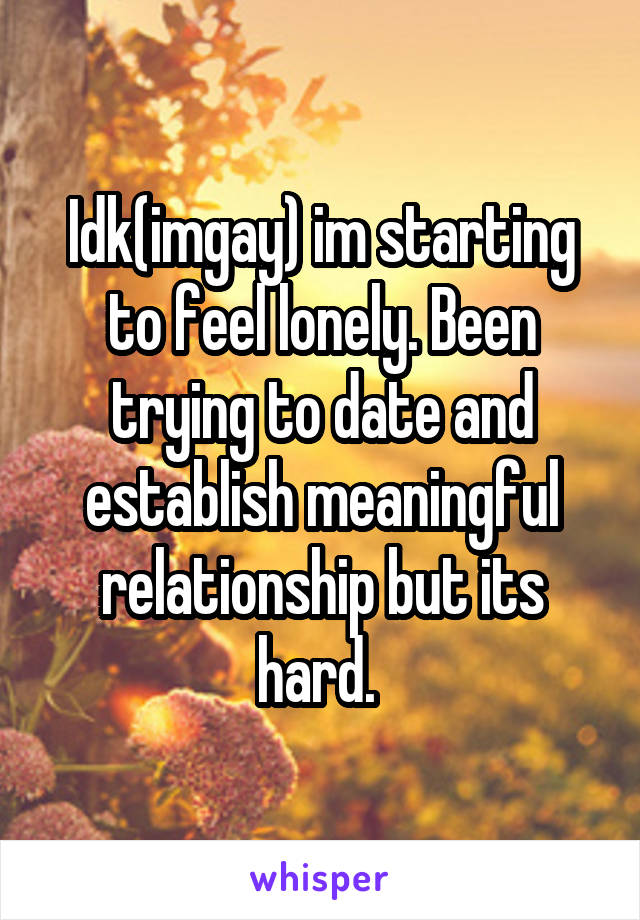 Idk(imgay) im starting to feel lonely. Been trying to date and establish meaningful relationship but its hard. 