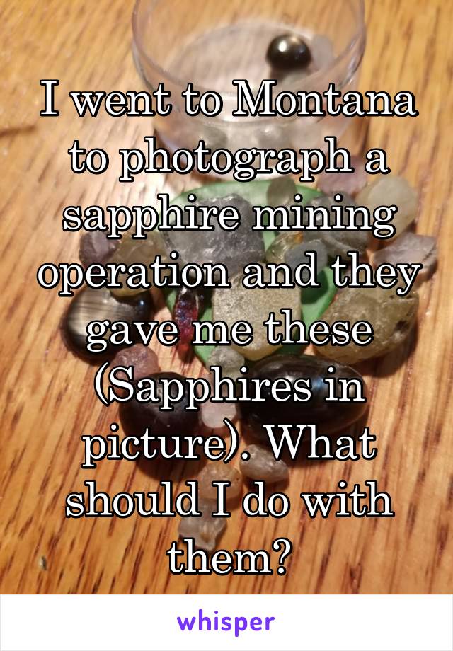 I went to Montana to photograph a sapphire mining operation and they gave me these (Sapphires in picture). What should I do with them?