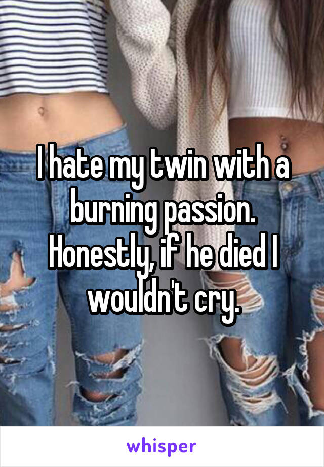 I hate my twin with a burning passion. Honestly, if he died I wouldn't cry.