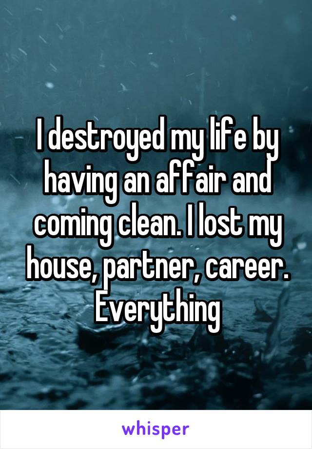 I destroyed my life by having an affair and coming clean. I lost my house, partner, career. Everything