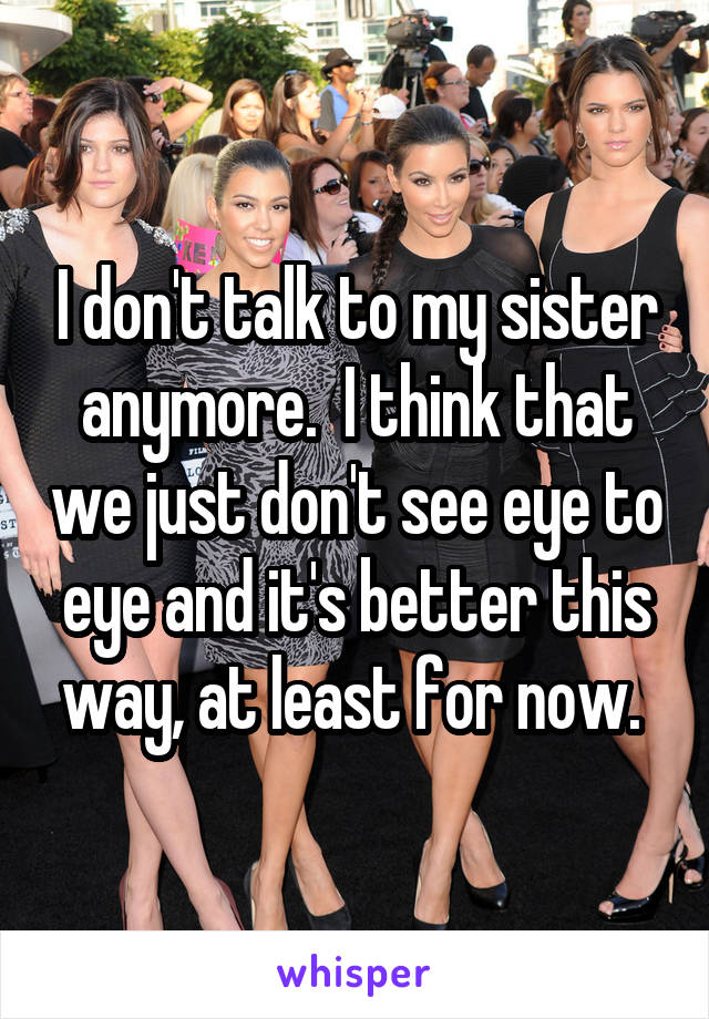 I don't talk to my sister anymore.  I think that we just don't see eye to eye and it's better this way, at least for now. 