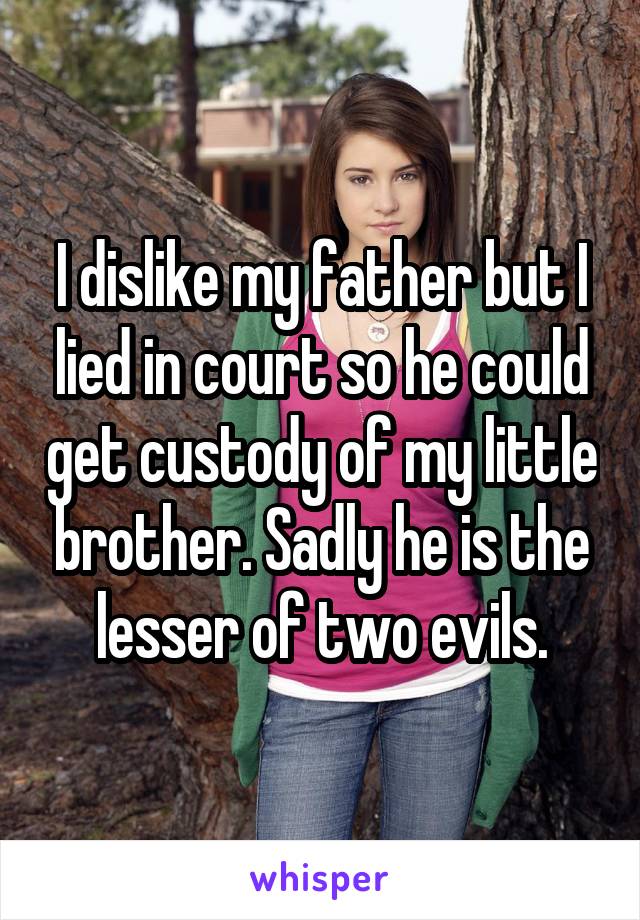 I dislike my father but I lied in court so he could get custody of my little brother. Sadly he is the lesser of two evils.
