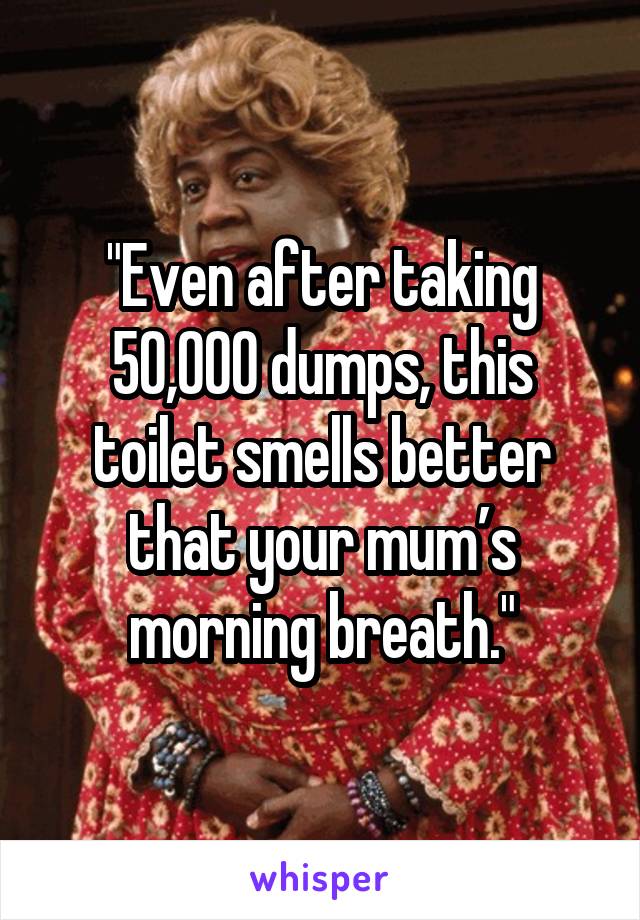 "Even after taking 50,000 dumps, this toilet smells better that your mum’s morning breath."