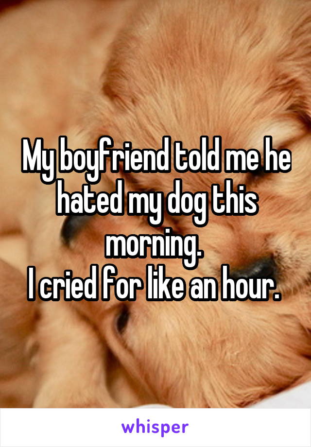 My boyfriend told me he hated my dog this morning. 
I cried for like an hour. 