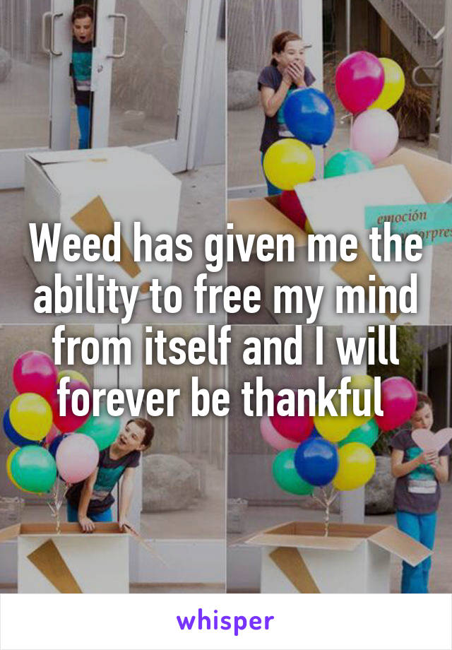 Weed has given me the ability to free my mind from itself and I will forever be thankful 