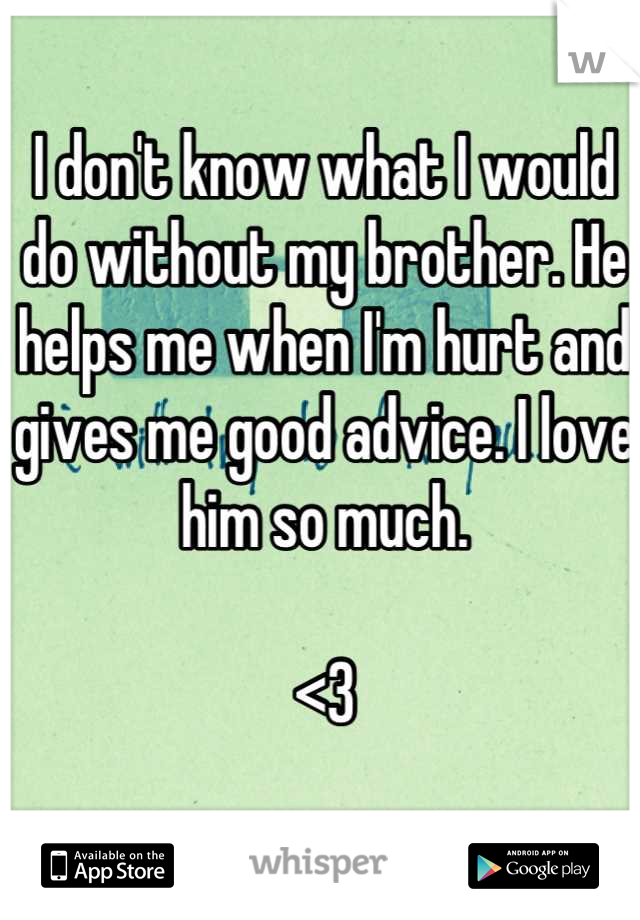 I don't know what I would do without my brother. He helps me when I'm hurt and gives me good advice. I love him so much. 

<3