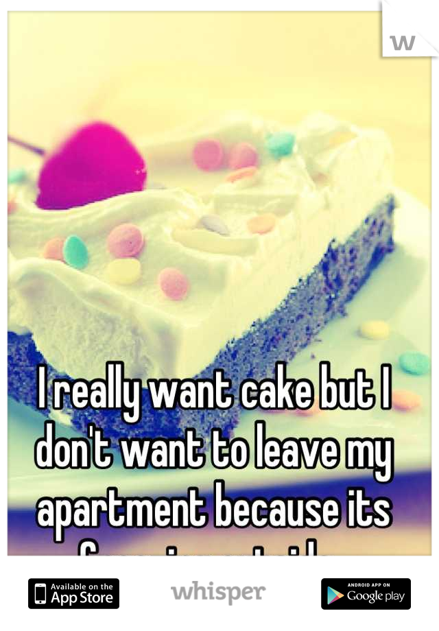 I really want cake but I don't want to leave my apartment because its freezing outside. 