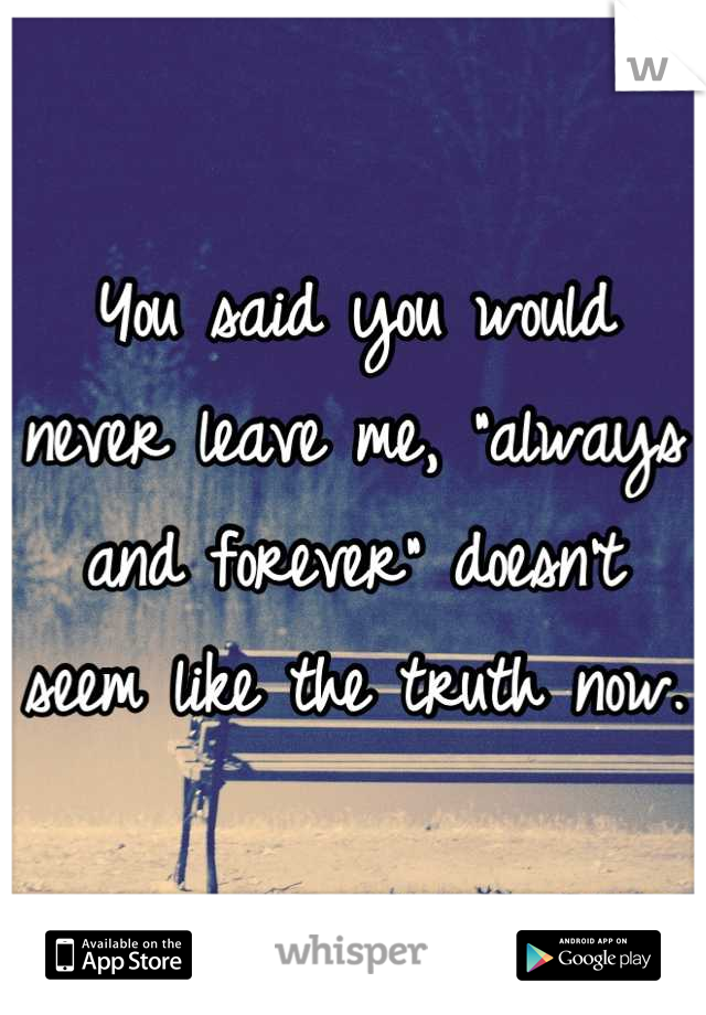 You said you would never leave me, "always and forever" doesn't seem like the truth now. 
