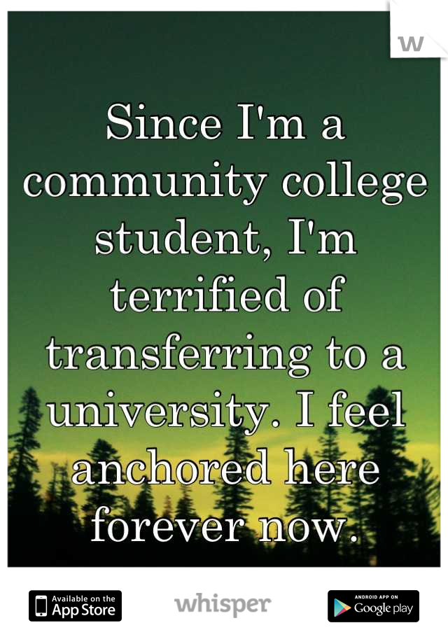 Since I'm a community college student, I'm terrified of transferring to a university. I feel anchored here forever now.