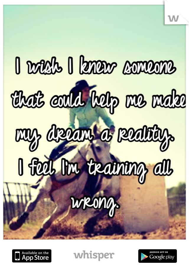 I wish I knew someone
 that could help me make 
my dream a reality. 
I feel I'm training all wrong.