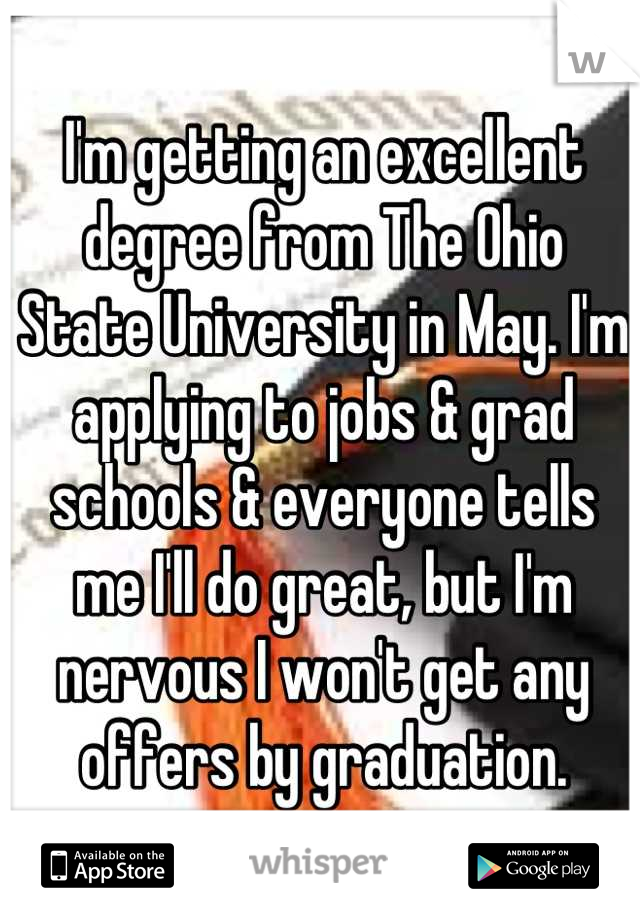 I'm getting an excellent degree from The Ohio State University in May. I'm applying to jobs & grad schools & everyone tells me I'll do great, but I'm nervous I won't get any offers by graduation.