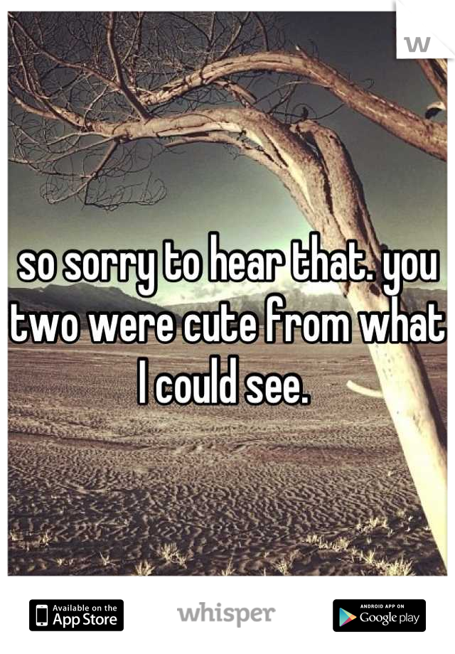 so sorry to hear that. you two were cute from what I could see. 