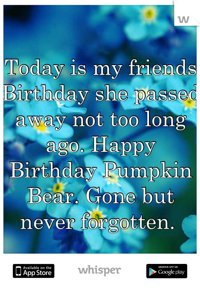 Today is my friends Birthday she passed away not too long ago. Happy Birthday Pumpkin Bear. Gone but never forgotten. 