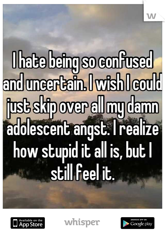 I hate being so confused and uncertain. I wish I could just skip over all my damn adolescent angst. I realize how stupid it all is, but I still feel it.