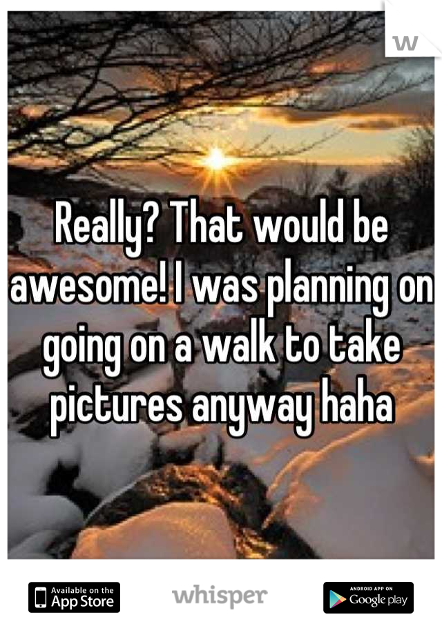Really? That would be awesome! I was planning on going on a walk to take pictures anyway haha