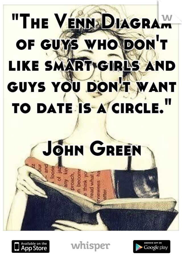 "The Venn Diagram of guys who don't like smart girls and guys you don't want to date is a circle."

John Green