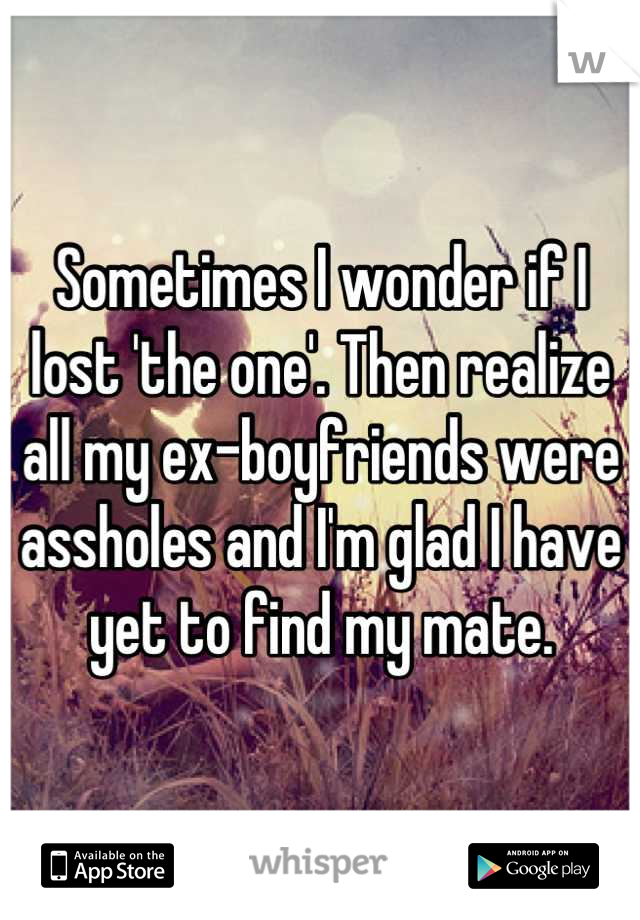 Sometimes I wonder if I lost 'the one'. Then realize all my ex-boyfriends were assholes and I'm glad I have yet to find my mate.