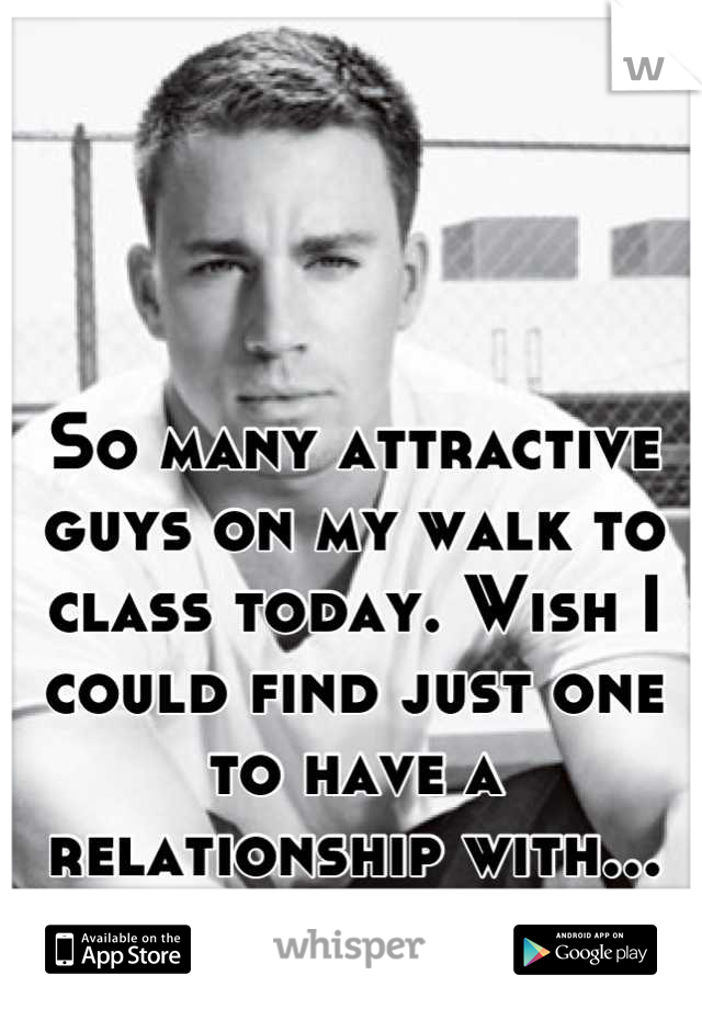 So many attractive guys on my walk to class today. Wish I could find just one to have a relationship with...