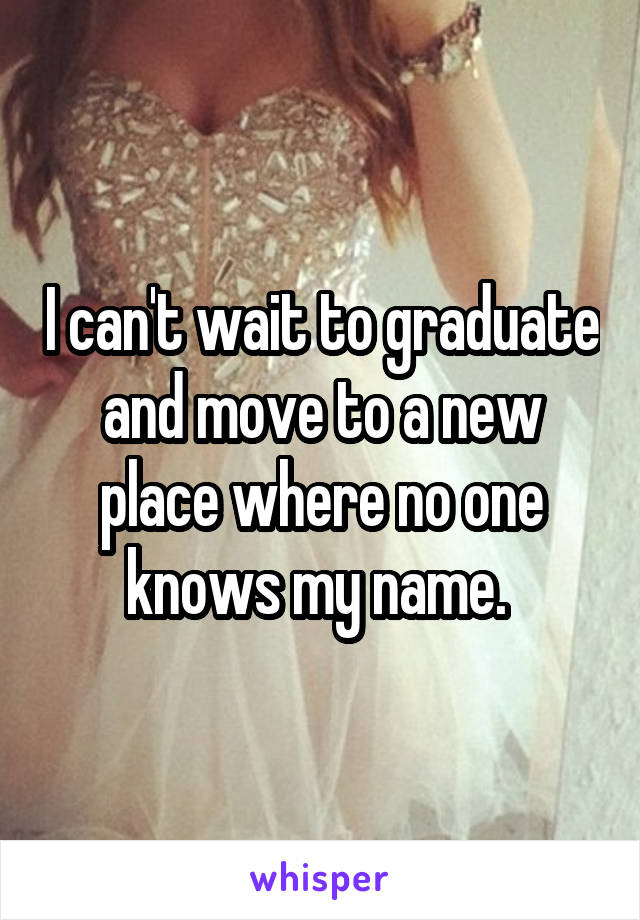 I can't wait to graduate and move to a new place where no one knows my name. 