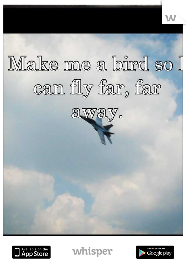 Make me a bird so I can fly far, far away.
