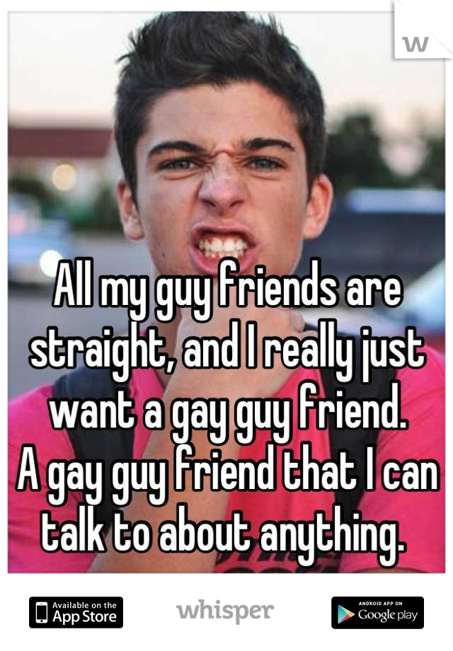 All my guy friends are straight, and I really just want a gay guy friend.  
A gay guy friend that I can talk to about anything. 