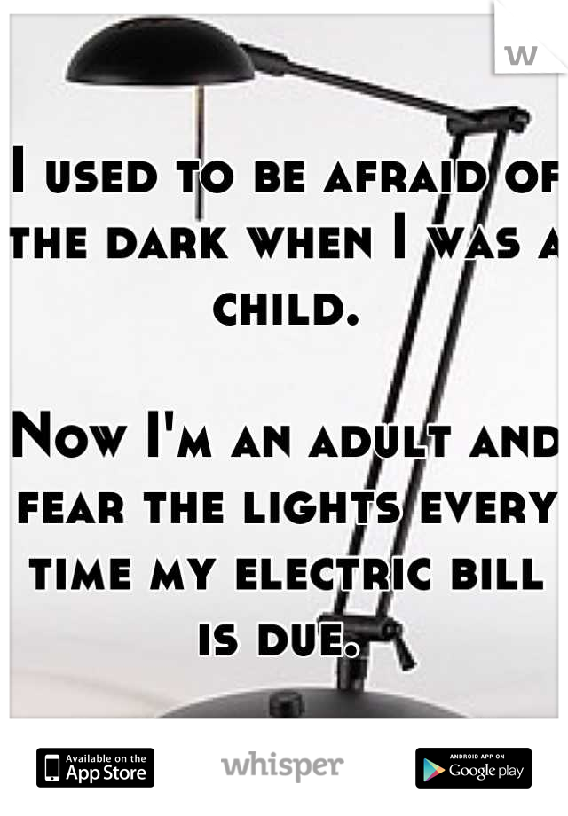 I used to be afraid of the dark when I was a child. 

Now I'm an adult and fear the lights every time my electric bill is due. 