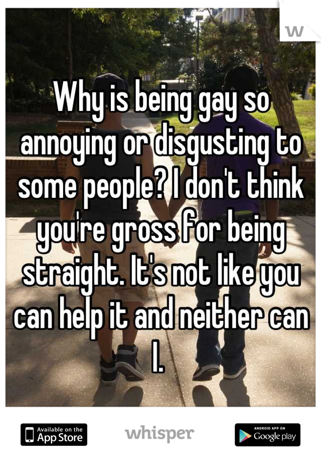 Why is being gay so annoying or disgusting to some people? I don't think you're gross for being straight. It's not like you can help it and neither can I. 