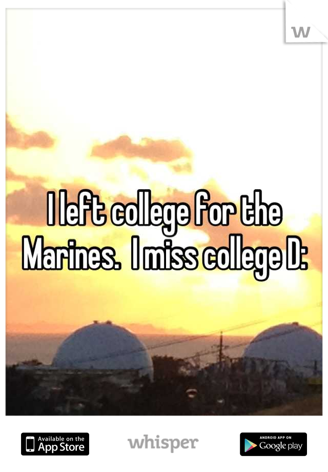 I left college for the Marines.  I miss college D: