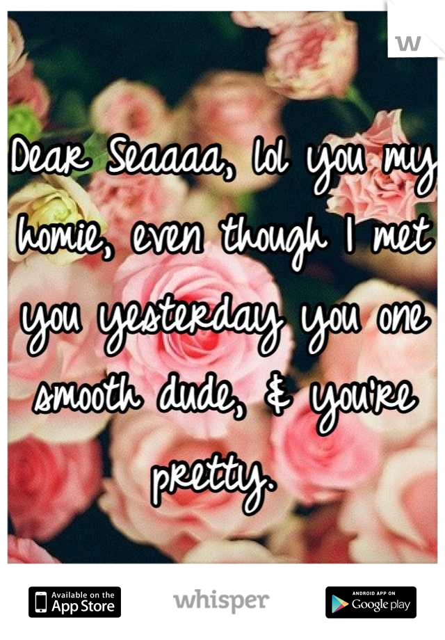 Dear Seaaaa, lol you my homie, even though I met you yesterday you one smooth dude, & you're pretty. 