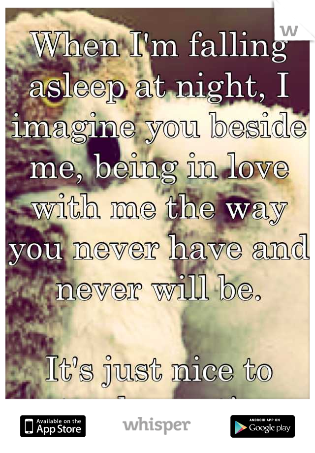 When I'm falling asleep at night, I imagine you beside me, being in love with me the way you never have and never will be.

It's just nice to pretend sometimes.