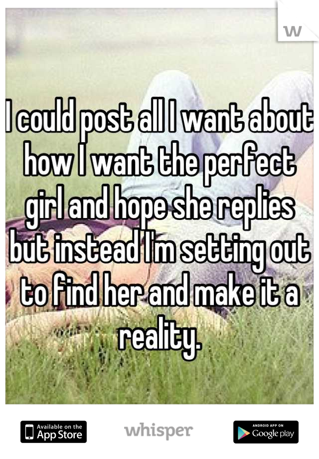 I could post all I want about how I want the perfect girl and hope she replies but instead I'm setting out to find her and make it a reality.