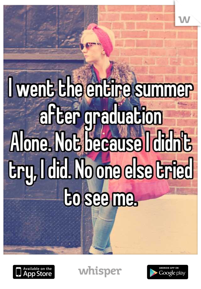 I went the entire summer after graduation
Alone. Not because I didn't try, I did. No one else tried to see me.