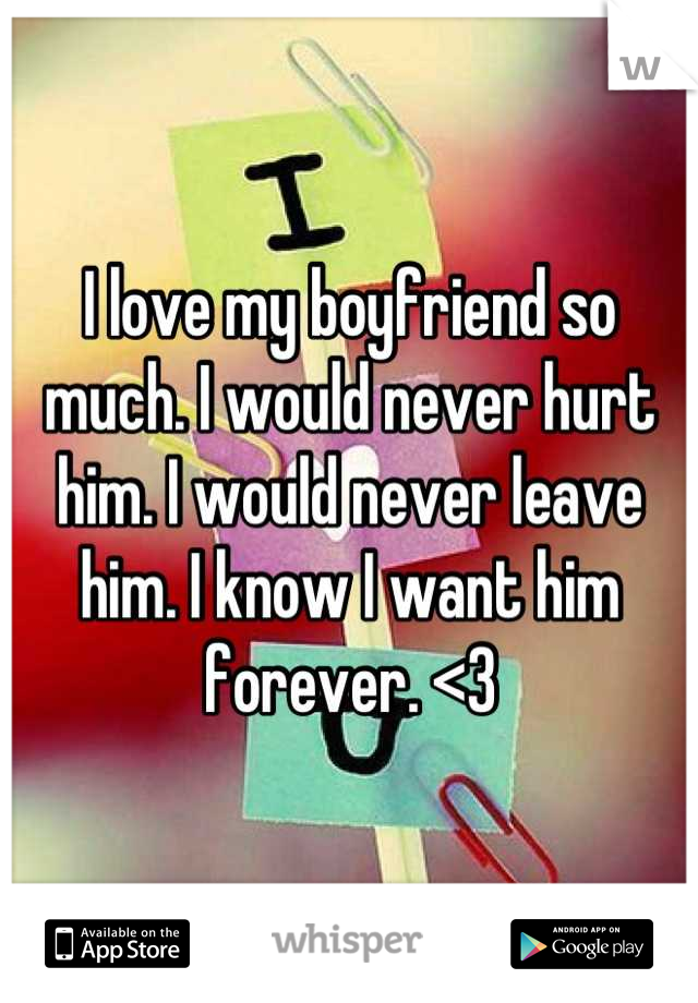 I love my boyfriend so much. I would never hurt him. I would never leave him. I know I want him forever. <3