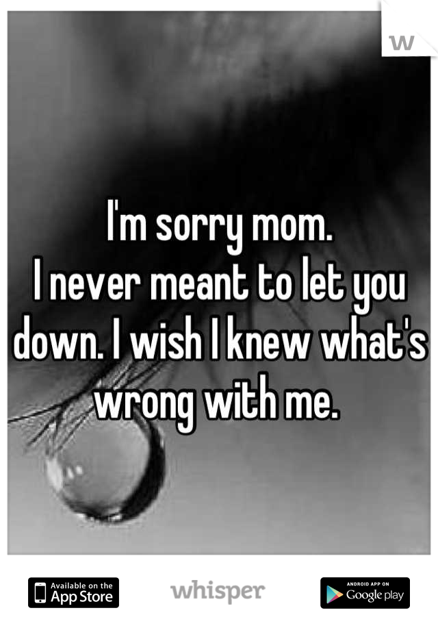 I'm sorry mom. 
I never meant to let you down. I wish I knew what's wrong with me. 