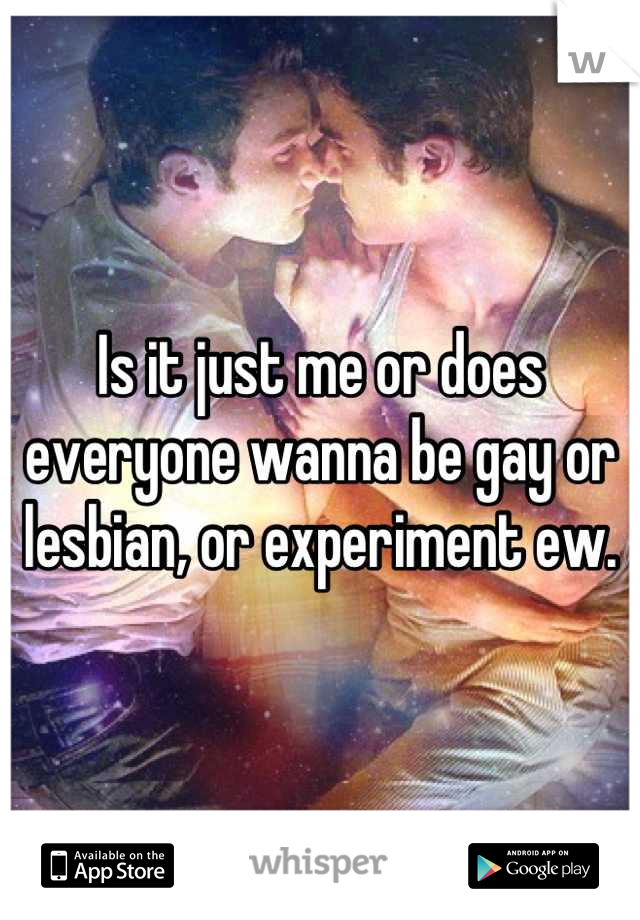 Is it just me or does everyone wanna be gay or lesbian, or experiment ew.