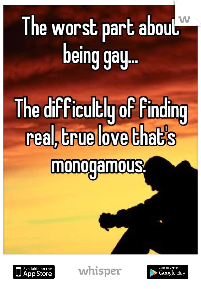 The worst part about being gay...

The difficultly of finding real, true love that's monogamous. 