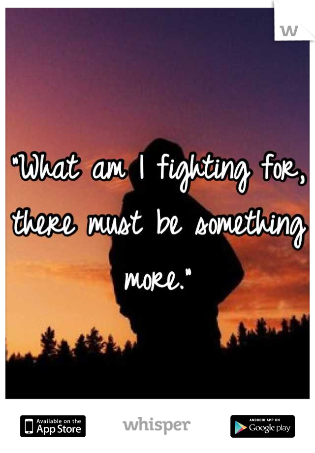 "What am I fighting for, there must be something more."