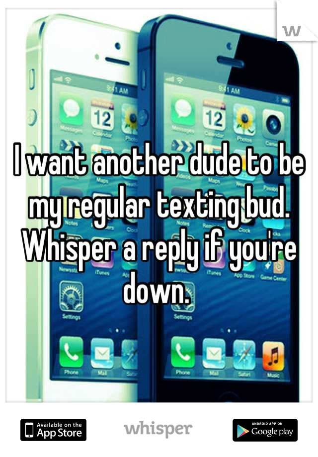 I want another dude to be my regular texting bud. 
Whisper a reply if you're down. 