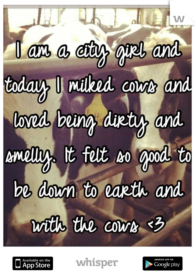 I am a city girl and today I milked cows and loved being dirty and smelly. It felt so good to be down to earth and with the cows <3