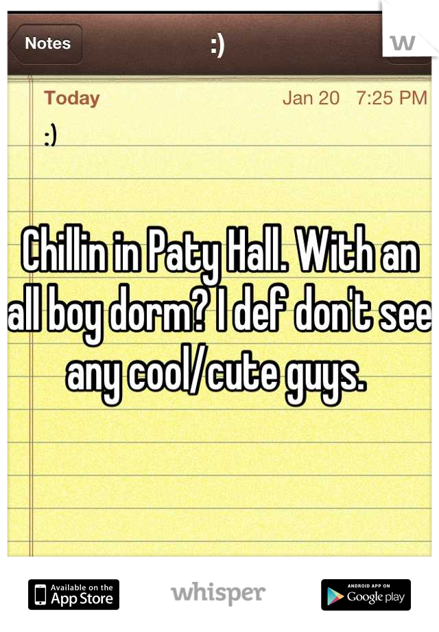 Chillin in Paty Hall. With an all boy dorm? I def don't see any cool/cute guys. 