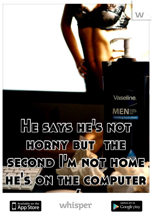 He says he's not horny but  the second I'm not home he's on the computer :(